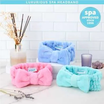 Bliss Women's Spa Headband - 2 Pack Microfiber Towel for Washing Face, Skin Care, Makeup and Messy Hair - Preppy Stuff Shower Accessories with Elastic Band and Hair Bow