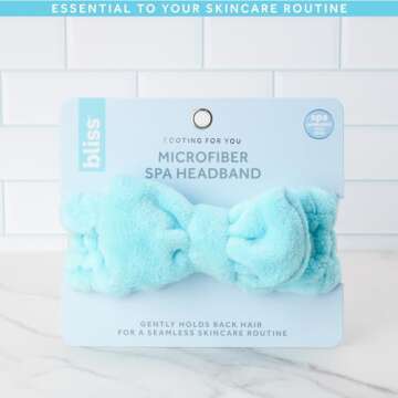 Bliss Women's Spa Headband - 2 Pack Microfiber Towel for Washing Face, Skin Care, Makeup and Messy Hair - Preppy Stuff Shower Accessories with Elastic Band and Hair Bow