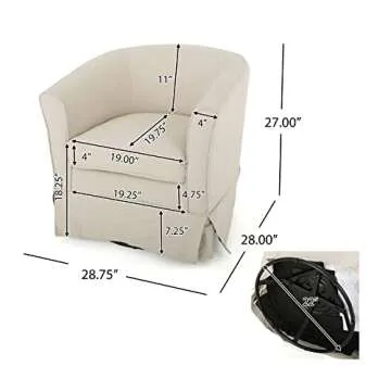 Christopher Knight Home Cecilia Swivel Chair with Loose Cover, Natural Fabric, Dimensions: 28.74”D x 27.50”W x 27.17”H