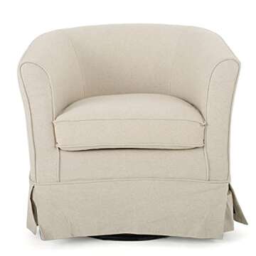 Christopher Knight Home Cecilia Swivel Chair with Loose Cover, Natural Fabric, Dimensions: 28.74”D x 27.50”W x 27.17”H