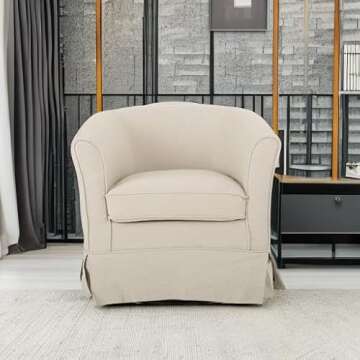 Christopher Knight Home Cecilia Swivel Chair with Loose Cover, Natural Fabric, Dimensions: 28.74”D x 27.50”W x 27.17”H