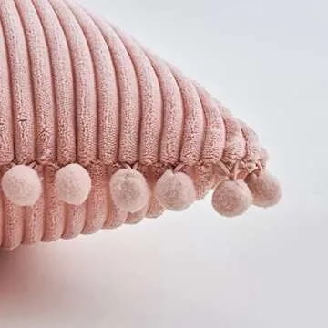 MIULEE Boho Decorative Throw Pillow Covers with Pom-poms, Soft Corduroy Square Solid Lumbar Cushion ...