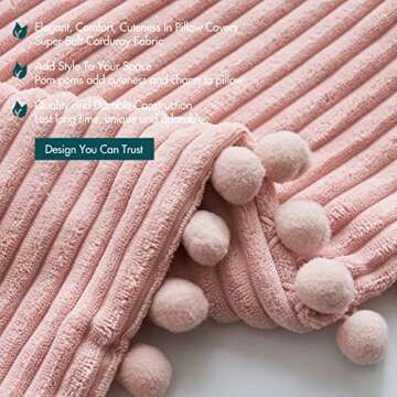 MIULEE Decorative Pink Pillow Covers with Pom-poms, 18x18 inch