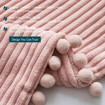 MIULEE Decorative Pink Pillow Covers with Pom-poms, 18x18 inch