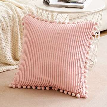 MIULEE Decorative Pink Pillow Covers with Pom-poms, 18x18 inch
