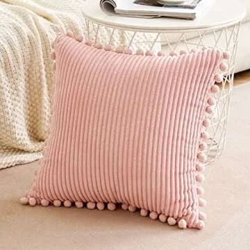 MIULEE Decorative Pink Pillow Covers with Pom-poms, 18x18 inch