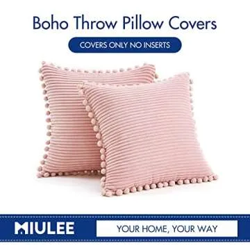 MIULEE Decorative Pink Pillow Covers with Pom-poms, 18x18 inch