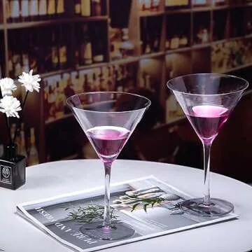 BACLIFE Martini Glasses Set of 4-9.5 oz Coupe Glass Set with Stem - Handblown Crystal Cocktail Glasses - Elegant Cocktail Glasses for Bar, Margarita, Cosmopolitan, Manhattan, Gimlet