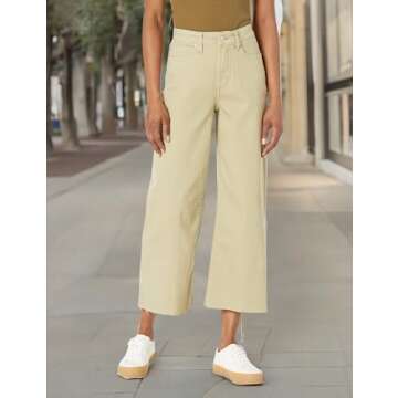 O A T NEW YORK Women's Contemporary High Rise Wide Leg Crop, Stylish Pants, Sage, 24