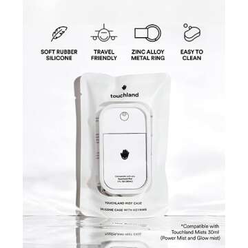 Touchland Mist Case for Power Mist and Glow Mist (1FL OZ), Protective and Stylish Hand Sanitizer Spray Accessory, Silicone Case with Keyring, Icy White