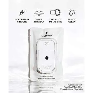 Touchland Mist Case for Power Mist and Glow Mist (1FL OZ), Protective and Stylish Hand Sanitizer Spray Accessory, Silicone Case with Keyring, Icy White