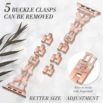 Stylish Rose Gold Apple Watch Bands for Women with Butterfly Design