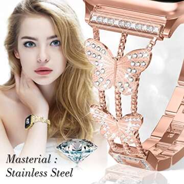 Stylish Rose Gold Apple Watch Bands for Women with Butterfly Design