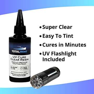 TotalBoat 200g UV Cure Clear Acrylic Resin Kit with UV Flashlight for DIY Jewelry Making, Crafts, and Protective Coatings