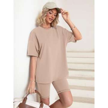 Glamaker Women 2 Piece Outfit sets Casual Oversized T-Shirt Tops Biker Shorts Workout Sport s Tracks...
