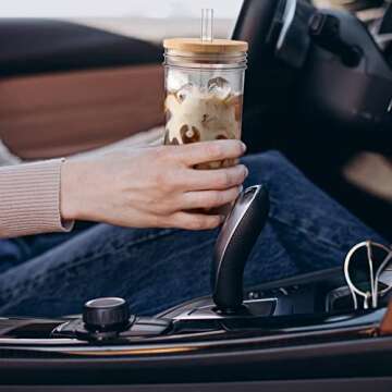 Stylish 24 oz Glass Cups with Lids and Straws Set