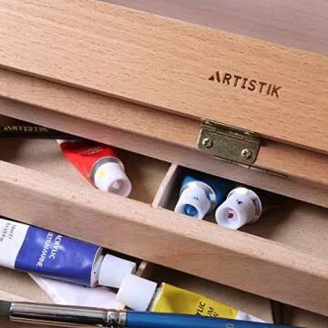 Wood Desk Table Easel - Handcrafted Beechwood Desktop Easel & Wooden Art Tabletop Box for Drawing, Painting, and Sketching with 3 Front Drawers for Supplies Storage