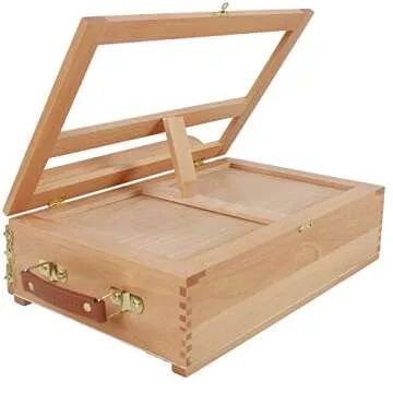 Wood Desk Table Easel - Handcrafted Beechwood Desktop Easel & Wooden Art Tabletop Box for Drawing, Painting, and Sketching with 3 Front Drawers for Supplies Storage