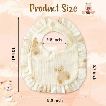 Zainpe 5Pcs Snap Muslin Cotton Baby Drooling Bibs Bear Rabbit Bibs with Flounce Lace Absorbent Layer...