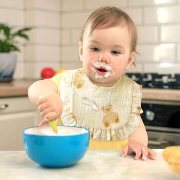 Zainpe 5Pcs Snap Muslin Cotton Baby Drooling Bibs Bear Rabbit Bibs with Flounce Lace Absorbent Layers Soft Bandana Burp Cloths for Infant Girls Boys Toddler Newborn Eating Teething Feeding 0-24 Months