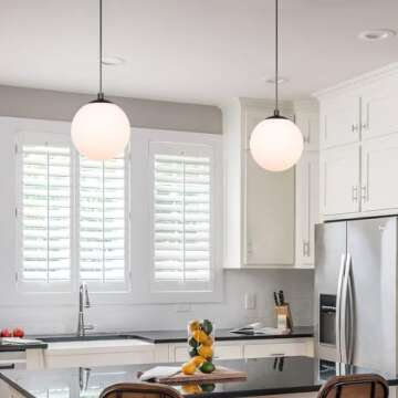 XiNBEi Lighting Pendant Lighting 1 Light Globe Pendant Light, Modern Adjustable Kitchen Hanging Ceiling Light Matte Black Finish XB-P1211-MBK