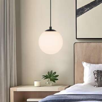 XiNBEi Lighting Pendant Lighting 1 Light Globe Pendant Light, Modern Adjustable Kitchen Hanging Ceiling Light Matte Black Finish XB-P1211-MBK