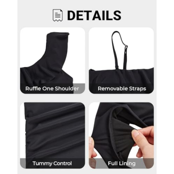 Yonique Women's Two Piece Swimsuits One Shoulder Tankini Tummy Control Bathing Suits Ruffle Swimwear Black L