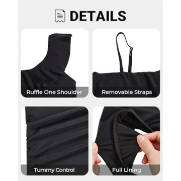 Yonique Women's Two Piece Swimsuits One Shoulder Tankini Tummy Control Bathing Suits Ruffle Swimwear Black L