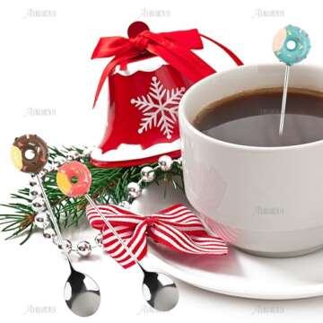 AUEAR, 4 Pack Stirring Spoons Cute Doughnut Coffee Spoon Stainless Steel Little Teaspoons Mini Donut...