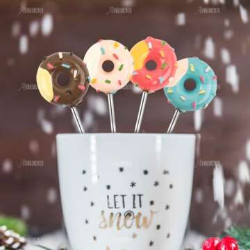 AUEAR, 4 Pack Stirring Spoons Cute Doughnut Coffee Spoon Stainless Steel Little Teaspoons Mini Donut Dessert Ice Cream Tea Sugar Stirrers for Tableware Multi-Functional Kitchen Tools