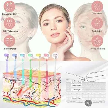 Red-Light-Therapy，Led Facial Light Therapy 7 Colors Eye Beauty Wand Face Massager Red for Skincare...