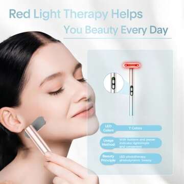 Red-Light-Therapy，Led Facial Light Therapy 7 Colors Eye Beauty Wand Face Massager Red for Skincare & Blue Rejuvenation Tool