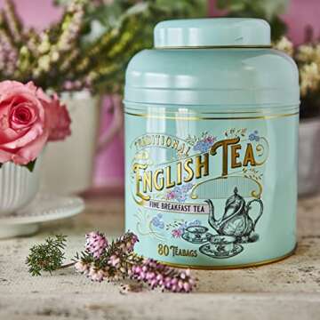 New English Teas Vintage Victorian Tea Caddy (Teal) - 80 English Teabags Included