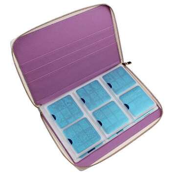 FingerAngel 72 Slots Holographic Nail Plates Holder Case Stamping Templates Organizer Square & Round Printing Molds Collection Manicure Tool Accessorie (Purple)