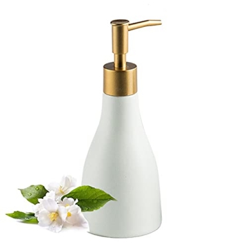 Gold Soap Dispenser Bottle for Bathroom Countertop, Ceramic White Dish Soap Dispenser for Kitchen Si...