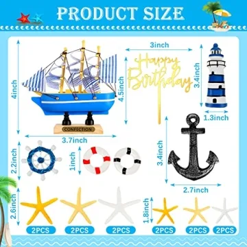 19 Pcs Nautical Cake Topper for Parties and Celebrations