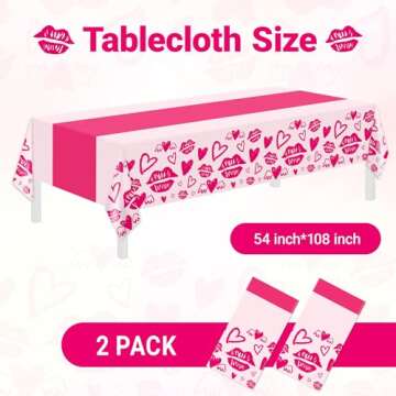 2 Pack Valentines Day Tablecloth,Valentines Day Decorations 54" x 108" Disposable Plastic Tablecloth...