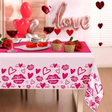 2 Pack Valentines Day Tablecloth,Valentines Day Decorations 54" x 108" Disposable Plastic Tablecloth,Rose Red Table Cloths for Rectangle,Party Supplies,Valentines Decor,Wedding,Engagement,Anniversary