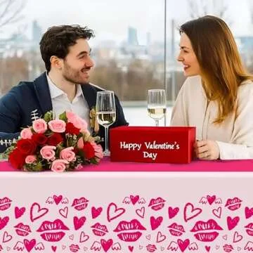 2 Pack Valentines Day Tablecloth,Valentines Day Decorations 54" x 108" Disposable Plastic Tablecloth,Rose Red Table Cloths for Rectangle,Party Supplies,Valentines Decor,Wedding,Engagement,Anniversary