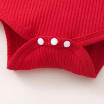 Kuriozud Newborn Baby Girl Christmas Outfit Ribbed Ruffle Long Sleeve Romper Plaid Flare Pants Set Toddler Fall Winter Clothes (Plaid Red, 6-12 Months)