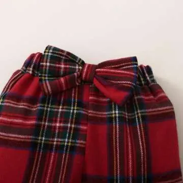 Kuriozud Newborn Baby Girl Christmas Outfit Ribbed Ruffle Long Sleeve Romper Plaid Flare Pants Set Toddler Fall Winter Clothes (Plaid Red, 6-12 Months)