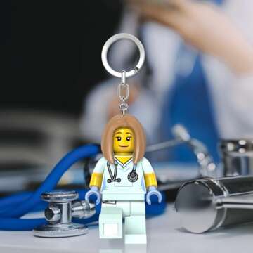 Lego City Large 3 Inch Tall Figure Keychain Light - Veterinarian/Nurse (KE156H)