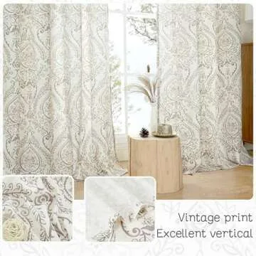LAMIT Linen Curtains - Vintage Floral Drapes, 2 Panels - 52x95