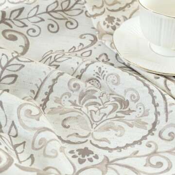 LAMIT Linen Curtains for Living Room with Damask Printed, Grommet Light Filtering Boho Vintage Floral Pattern Farmhouse Window Drapes for Bedroom/Country, Taupe, 2 Panels Each 52 x 95 Inch