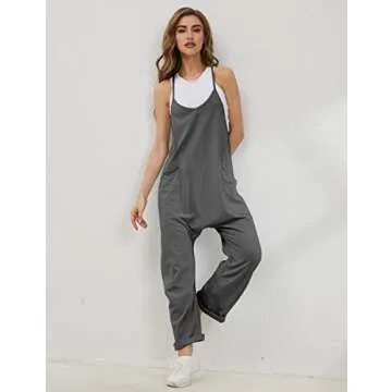 Lentta Women's Causal Jumpsuits V Neck Sleeveless Harem Overalls Stretchy Adjustable Strap Romper with Pockets(DarkGrey-XXL)