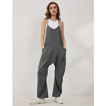 Lentta Women's Causal Jumpsuits V Neck Sleeveless Harem Overalls Stretchy Adjustable Strap Romper with Pockets(DarkGrey-XXL)