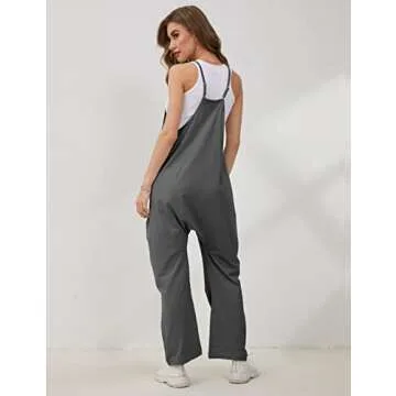 Lentta Women's Causal Jumpsuits V Neck Sleeveless Harem Overalls Stretchy Adjustable Strap Romper with Pockets(DarkGrey-XXL)