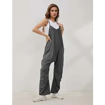 Lentta Women's Causal Jumpsuits V Neck Sleeveless Harem Overalls Stretchy Adjustable Strap Romper with Pockets(DarkGrey-XXL)