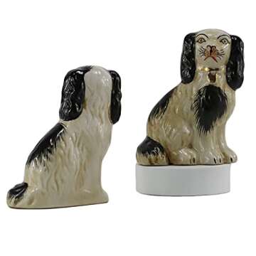 SYNWISH Hand Painted Black Porcelain Dog Pair of Small Figurines Home Décor