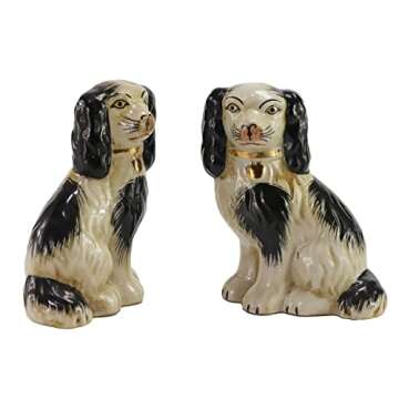 SYNWISH Hand Painted Black Porcelain Dog Pair of Small Figurines Home Décor